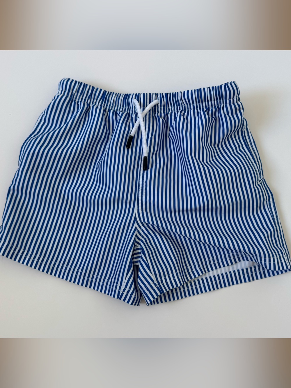 Kids Blue and White Striped Swim Trunks - Classic Beachwear